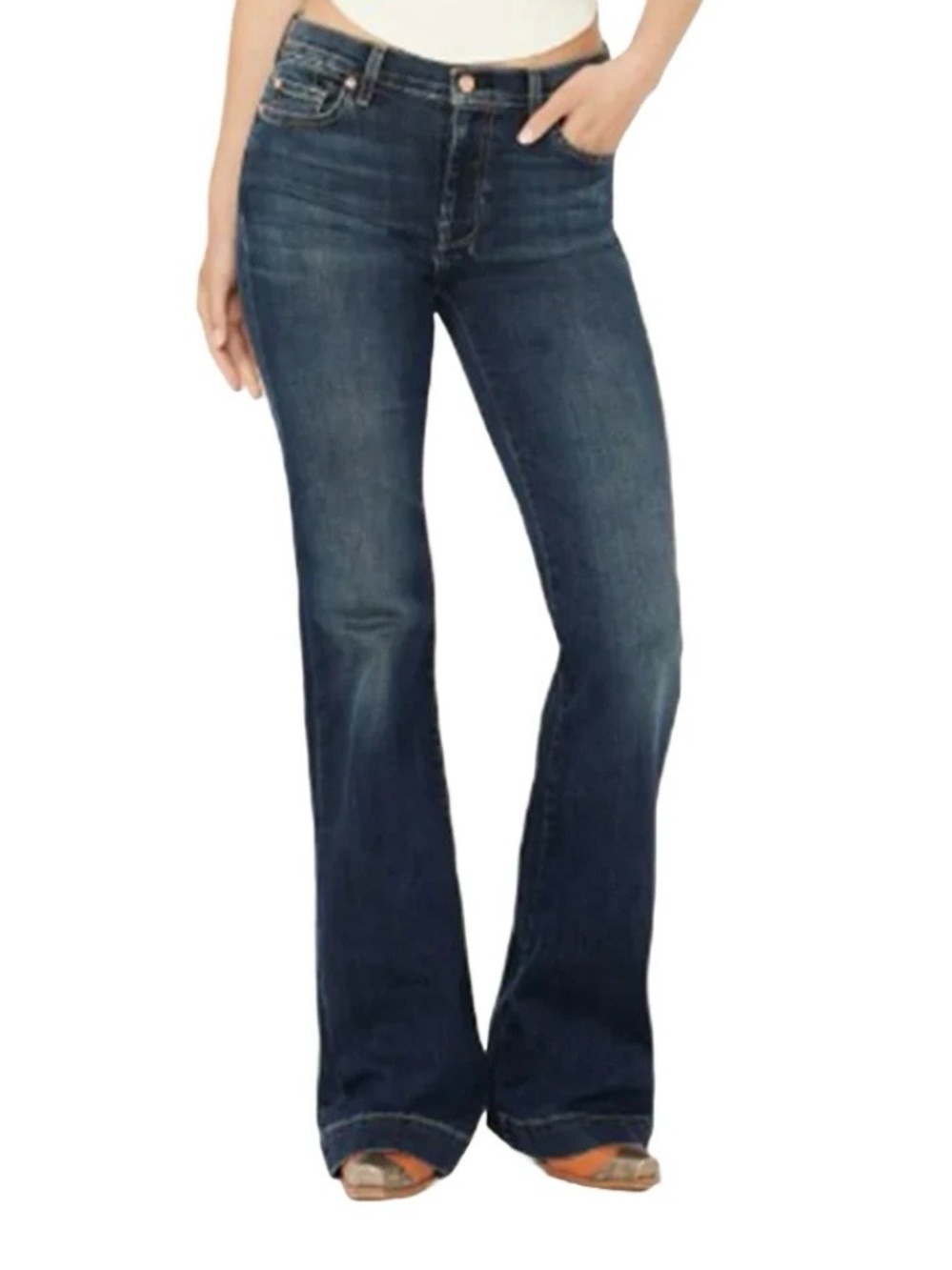 7 For All Mankind Dark Indigo hemmed 27” inseam  Jeans size 26